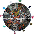 Black 17" Patchwork Round Floor Pillow Cushion round embroidered Bohemian Patchwork floor cushion pouf Vintage Indian Foot Stool ottoman-Jaipur Handloom