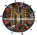 Black 32" Floor Cushion Handmade Round Floor Pillow Indian pouf bean bag cushions-Jaipur Handloom