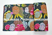 Black Kantha Quilt in Twin, Kantha Bedspread Bedcover, Decorative Curtains, Sofa Throw, Table Runner-Jaipur Handloom
