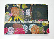 Black Kantha Quilt in Twin, Kantha Bedspread Bedcover, Decorative Curtains, Sofa Throw, Table Runner-Jaipur Handloom