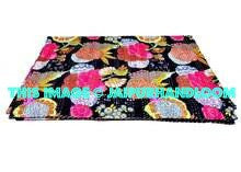 Black Kantha Quilt in Twin, Kantha Bedspread Bedcover, Decorative Curtains, Sofa Throw, Table Runner-Jaipur Handloom