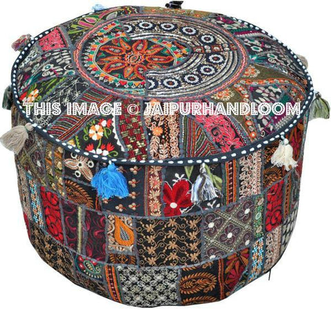 Black Pouf Ottoman-Jaipur Handloom