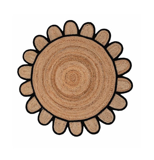 Black Round scallop rug, round scalloped jute rug, round jute rug