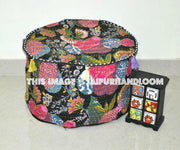 Black Tropicana Pouf Ottoman-Jaipur Handloom
