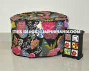 Black Tropicana Pouf Ottoman-Jaipur Handloom