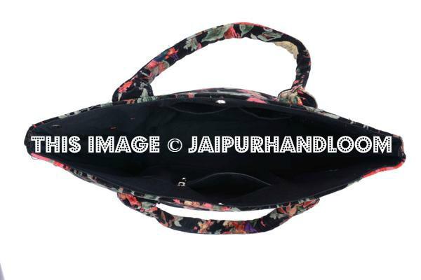 Black Velvet Embroidered Bag Tote, Ethnic Bag, Tote Bag, Shoulder Bag, Boho Bag-Jaipur Handloom