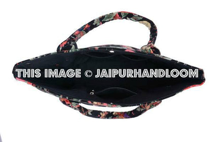 Black Velvet Embroidered Bag Tote, Ethnic Bag, Tote Bag, Shoulder Bag, Boho Bag-Jaipur Handloom