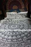 Black & White Elephant Mandala Circle Duvet Cover Set with 2 Pillow Covers