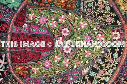 Black XL 32" Big Round Floor Pillow Cushion round seating Bohemian Patchwork floor cushion pouf Vintage Indian Foot Stool Bean Bag-Jaipur Handloom