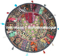 Black XL 32" Big Round Floor Pillow Cushion round seating Bohemian Patchwork floor cushion pouf Vintage Indian Foot Stool Bean Bag-Jaipur Handloom