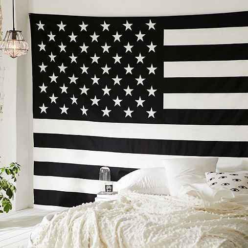 Black and White American Flag Tapestry American Proud Dorm Tapestry