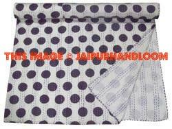 Black and White Queen Polka Dot Kantha Quilt Indian Kantha Bedspread