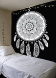 Black and white tapestry wall hanging dreamcatcher tapestries dorm room wall decor-Jaipur Handloom