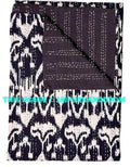Black ikat Kantha Quilt, indian sari Quilt, ikat quilt, Kantha Throw, Kantha Blanket, Reversible Quilt, Handmade ikat Throw Bohemian Quilt-Jaipur Handloom