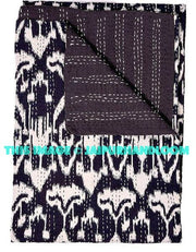Black ikat Kantha Quilt, indian sari Quilt, ikat quilt, Kantha Throw, Kantha Blanket, Reversible Quilt, Handmade ikat Throw Bohemian Quilt-Jaipur Handloom