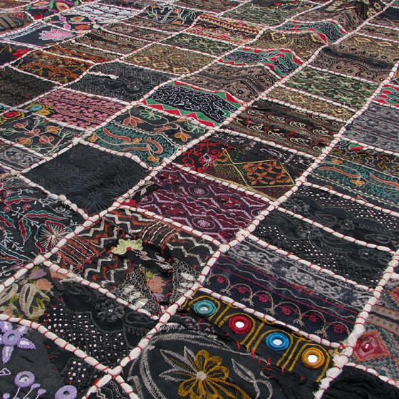 Black indian patchwork Bed cover Queen embroidered bedspread bedding-Jaipur Handloom