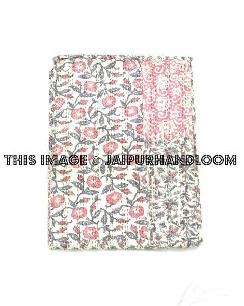 Block print kantha bedspread patchwork kantha bedding