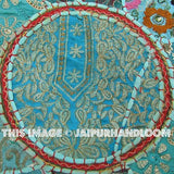 Blue 22" Patchwork Round Floor Pillow Cushion round embroidered Bohemian Patchwork floor cushion pouf Vintage Indian Foot Stool Bean Bag-Jaipur Handloom