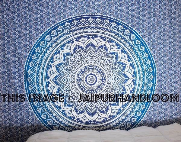Blue Color Theme Queen Size Mandala Wall Tapestries Tapestry Wall Decor-Jaipur Handloom