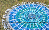 Blue Floral Peacock Mandala Tapestry Beach Throw Meditation Yoga Mat-Jaipur Handloom