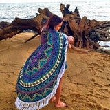 Blue Goddess Star Elephant Mandala Roundie Beach Throw Towel-Jaipur Handloom