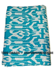 Blue Handmade Ikat Kantha Quilt Blanket - Cotton Quilted Bedspreads, Throws, Ralli, Gudari Handmade Tapestery REVERSIBLE Bedding ikat blanket-Jaipur Handloom