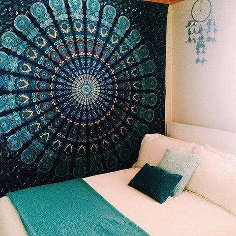 Blue Hippie Mandala Tapestry Bohemian Dorm Tapestry Bedroom summer throw-Jaipur Handloom