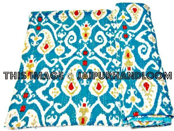 Blue Ikat Quilt, Kantha Quilt, Ikat Kantha, Sari Gudri, Ikat Indian Quilt, Indian Bedspread, Kantha Throw, Ikat Blanket Ikat Throw Bed Cover