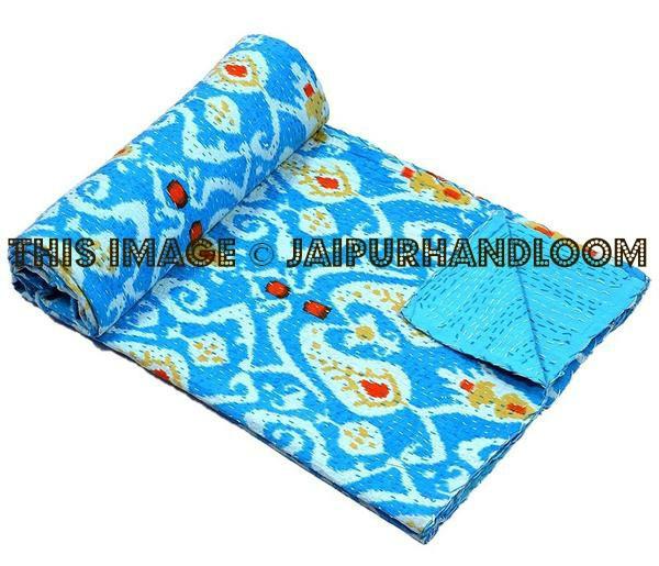 Blue Ikat Quilt, Kantha Quilt, Ikat Kantha, Sari Gudri, Ikat Indian Quilt, Indian Bedspread, Kantha Throw, Ikat Blanket Ikat Throw Bed Cover