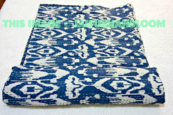 Blue Ikat quilt Queen ikat kantha quilt bedspread Bed cover