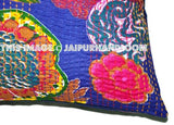 Blue Kantha pillow Cover, Indian decorative kantha pillows, Handmade Floral Pillow, decorative throw Pillow Cotton Pillow-Jaipur Handloom