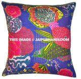Blue Kantha pillow Cover, Indian decorative kantha pillows, Handmade Floral Pillow, decorative throw Pillow Cotton Pillow-Jaipur Handloom