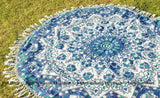 Blue Multi Long Tassels Mandala Circle Cotton Roundie Sheet Towel-Jaipur Handloom