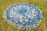 Blue Multi Long Tassels Mandala Circle Cotton Roundie Sheet Towel-Jaipur Handloom