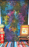 Blue Multi Tie dye tapestry Kaleidoscopic Star Tapestry Psychedelic Tapestry-Jaipur Handloom