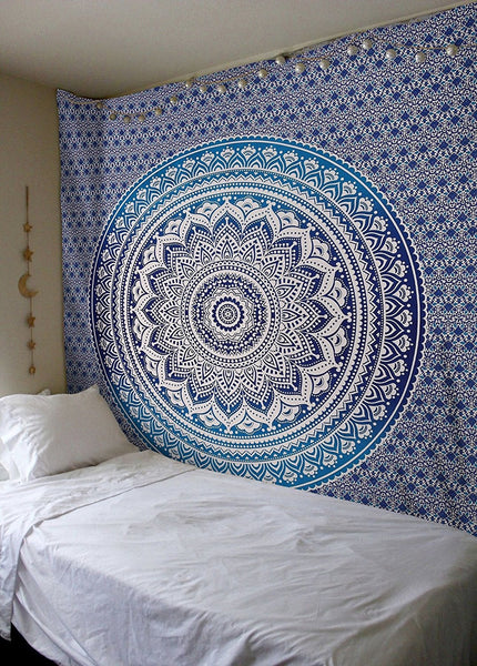 Blue Ombre Mandala Tapestry Wall Hanging Cheap Mandala Tapestries-Jaipur Handloom