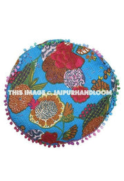 Blue Round Pouf Ottoman-Jaipur Handloom