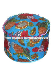 Blue Round Pouf Ottoman-Jaipur Handloom