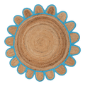 Blue Round scallop rug, round scalloped jute rug, round jute rug