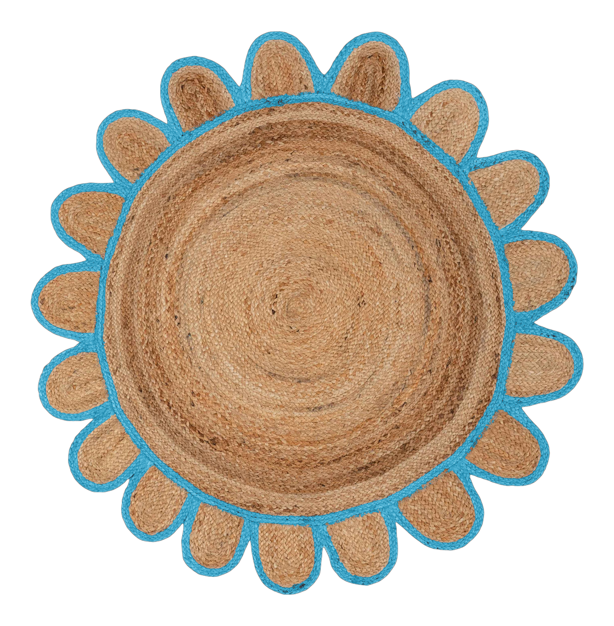 Blue Round scallop rug, round scalloped jute rug, round jute rug