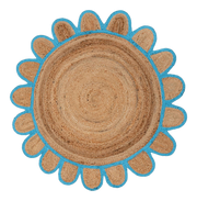 Blue Round scallop rug, round scalloped jute rug, round jute rug