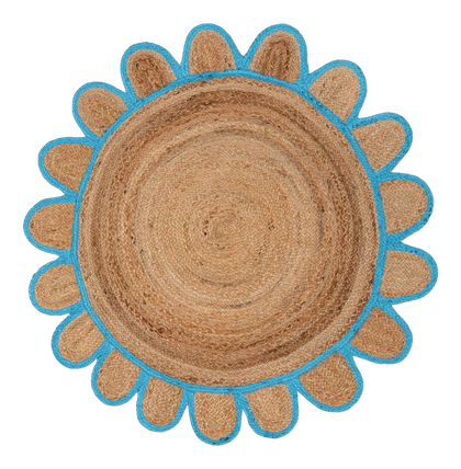 Blue Round scallop rug, round scalloped jute rug, round jute rug