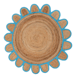 Blue Round scallop rug, round scalloped jute rug, round jute rug