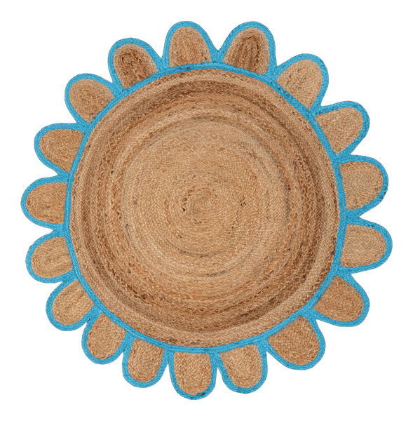 Blue Round scallop rug, round scalloped jute rug, round jute rug