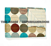 Blue Sari Kantha Quilt In Polka dot, Kantha Blanket, Kantha Bedspread, Kantha Throw, Kantha Bedding, kantha Blanket, Indian Sari Quilt-Jaipur Handloom