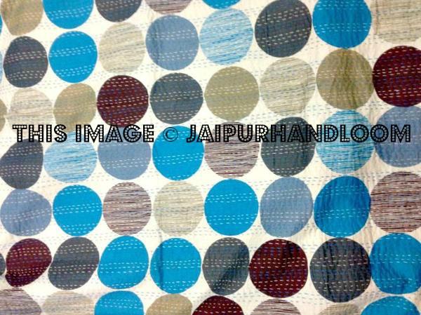 Blue Sari Kantha Quilt In Polka dot, Kantha Blanket, Kantha Bedspread, Kantha Throw, Kantha Bedding, kantha Blanket, Indian Sari Quilt-Jaipur Handloom