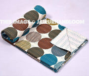 Blue Sari Kantha Quilt In Polka dot, Kantha Blanket, Kantha Bedspread, Kantha Throw, Kantha Bedding, kantha Blanket, Indian Sari Quilt-Jaipur Handloom