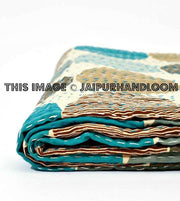 Blue Sari Kantha Quilt In Polka dot, Kantha Blanket, Kantha Bedspread, Kantha Throw, Kantha Bedding, kantha Blanket, Indian Sari Quilt-Jaipur Handloom