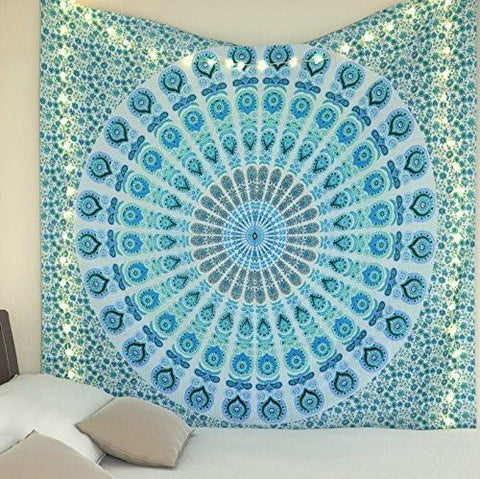 Blue Tapestry Hippie Peacock mandala tapestry wall hanging dorm tapestries