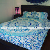 Blue & White Ombre Medallion Circle Duvet Cover Set with 2 Pillow Covers-Jaipur Handloom